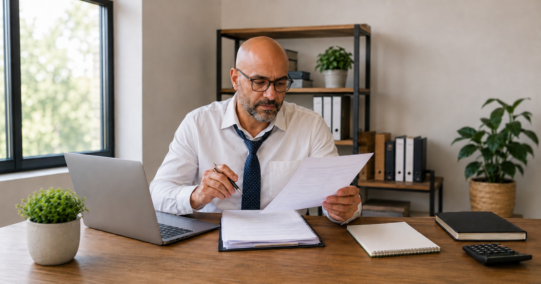 Business owner reviewing documents to qualify for a business loan
