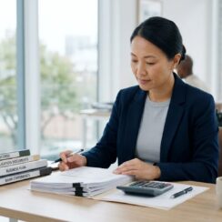 Business owner preparing loan application documents before applying for a small business loan