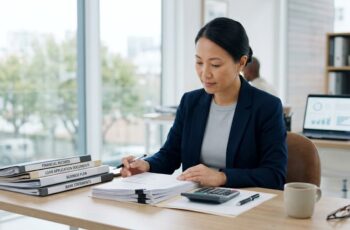 Business owner preparing loan application documents before applying for a small business loan
