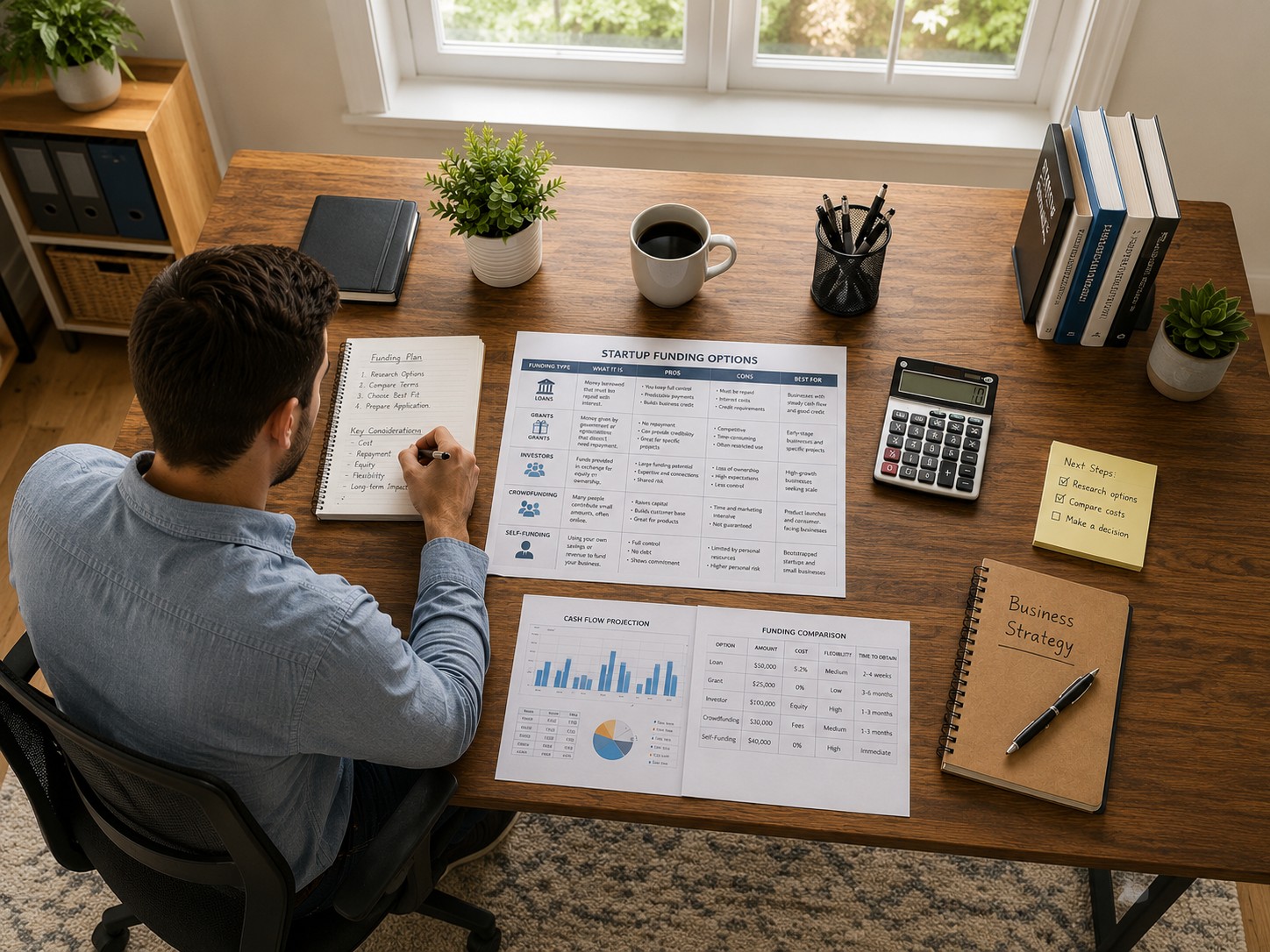 New business owner reviewing funding choices before applying
