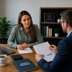 Business owner asking lender questions before signing loan documents