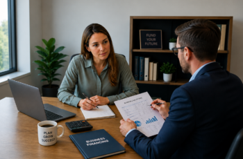 Business owner asking lender questions before signing loan documents