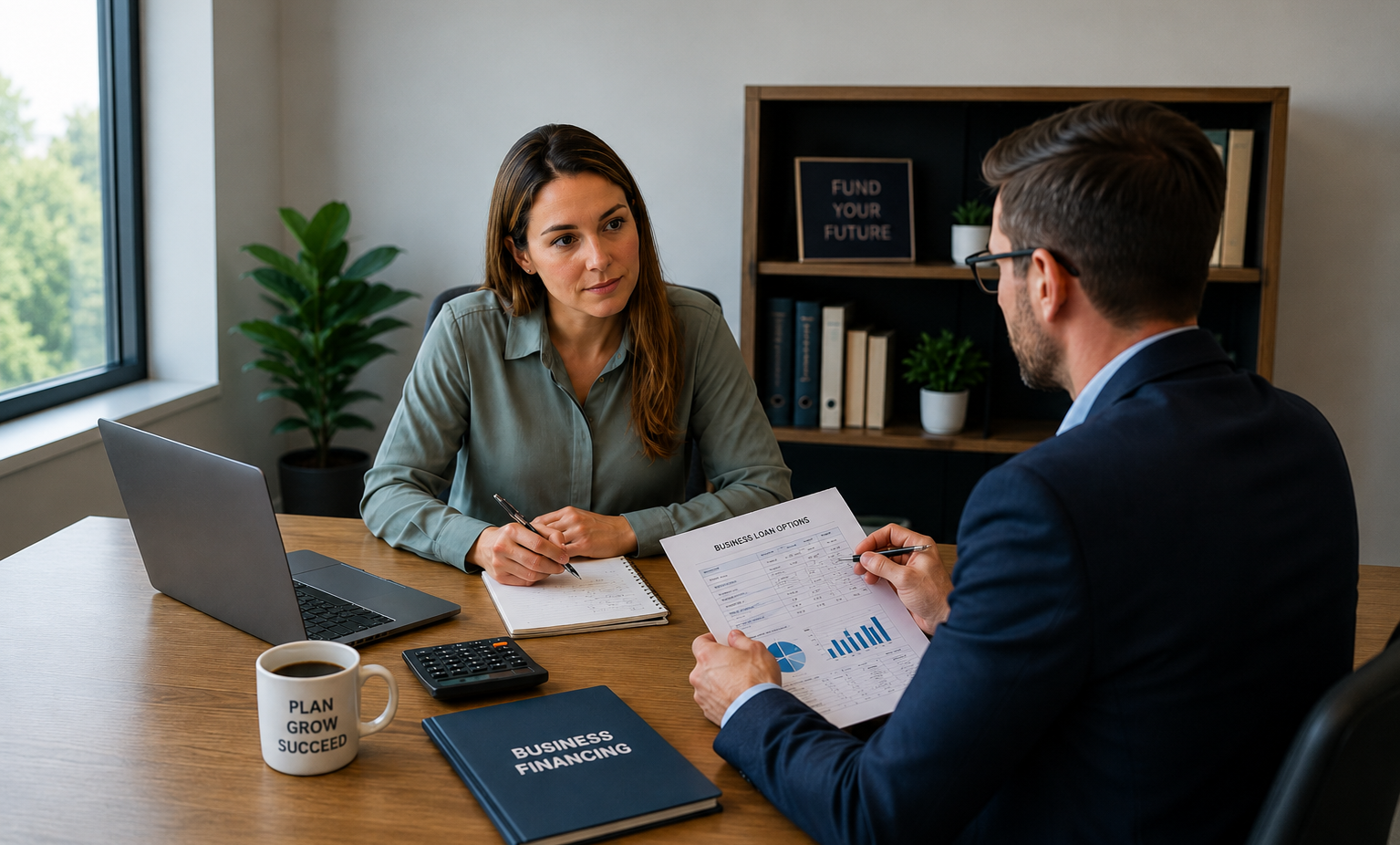 Business owner asking lender questions before signing loan documents