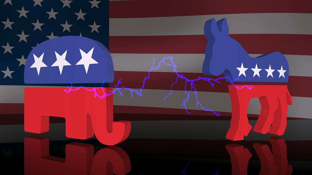 presidential election banner with donkey and elephant cartoon
