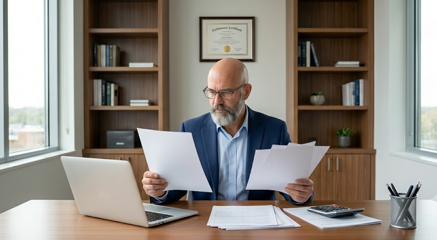Business owner reviewing alternative financing options at an office desk