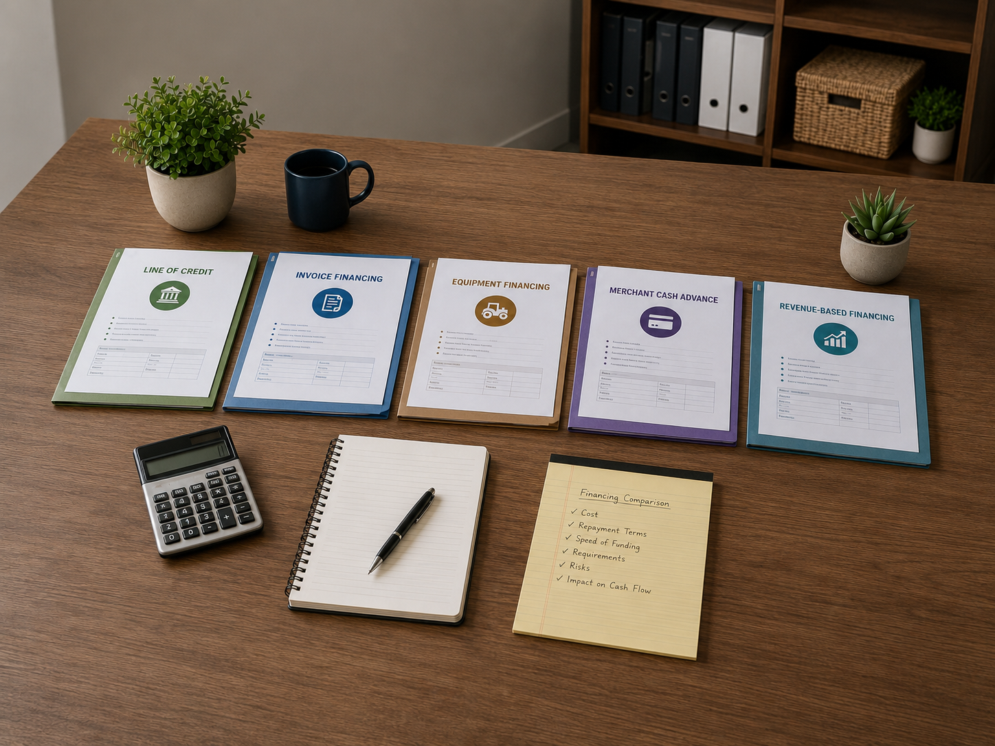 Small business financing options comparison with calculator and notes
