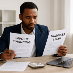 man comparing invoicing financing documents