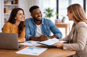 Small business owners reviewing financial documents together to improve business loan approval odds.