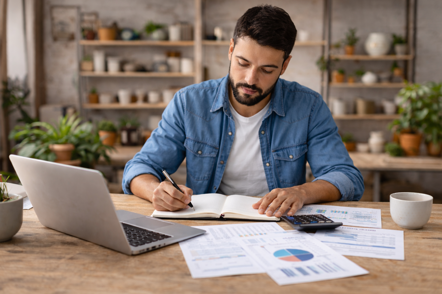 Small business owner reviewing financial statements as part of bankable business financing preparation.
