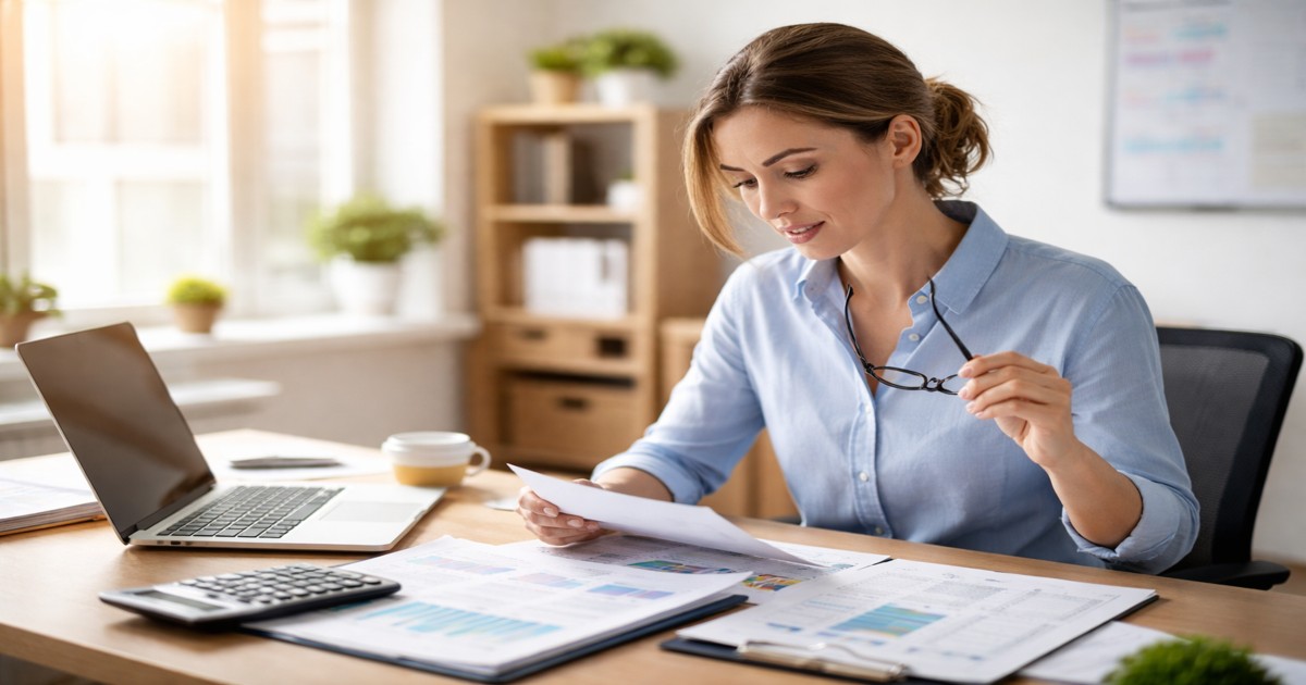 small business owner reviewing financial documents while evaluating fast approval business financing