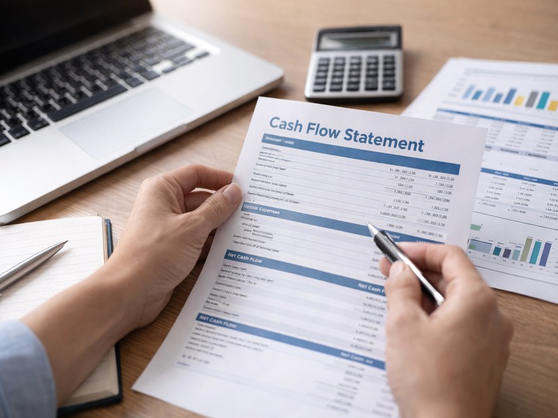 hands reviewing fast approval business financing terms and cash flow notes on a desk