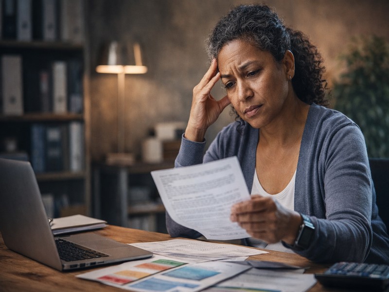 business owner reviewing financial documents while making financing decisions under pressure