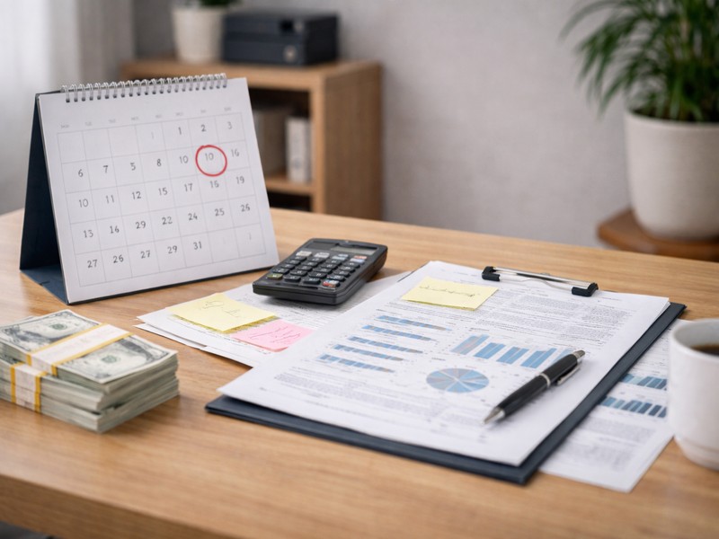 workspace with calendar and financial notes showing planning pressure during a small business loan application