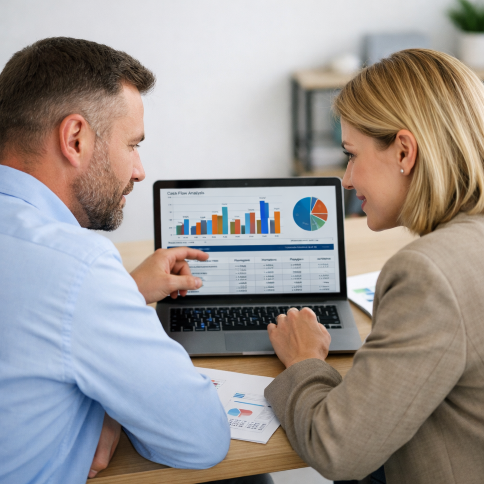 business professionals reviewing financial data affecting the cash conversion cycle and liquidity planning