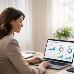 cash conversion cycle analysis on laptop showing receivables inventory and payables affecting business liquidity