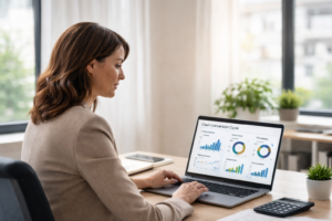 cash conversion cycle analysis on laptop showing receivables inventory and payables affecting business liquidity