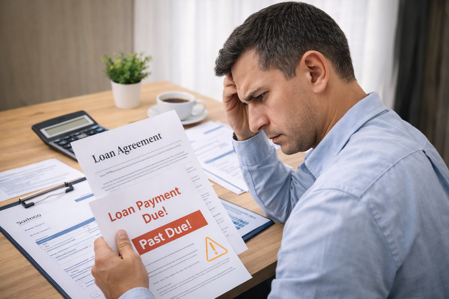 businessman owrried about overdue loan payment