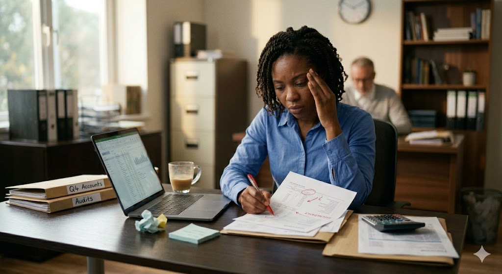 business owner reviewing financial documents and accounts receivable reports to improve cash flow decisions