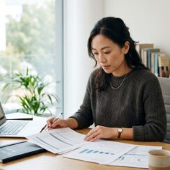 Business owner preparing financial documents before applying for a first small business loan
