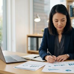 Business owner reviewing financial documents while deciding if a small business loan is needed