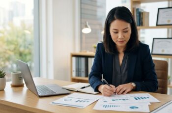 Business owner reviewing financial documents while deciding if a small business loan is needed