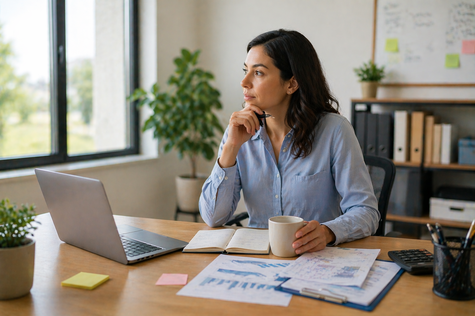 Business owner thinking through financial decisions while considering whether to take a small business loan
