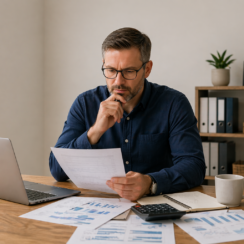 Business owner reviewing financial documents to decide when to apply for a small business loan