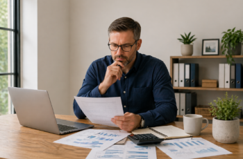 Business owner reviewing financial documents to decide when to apply for a small business loan