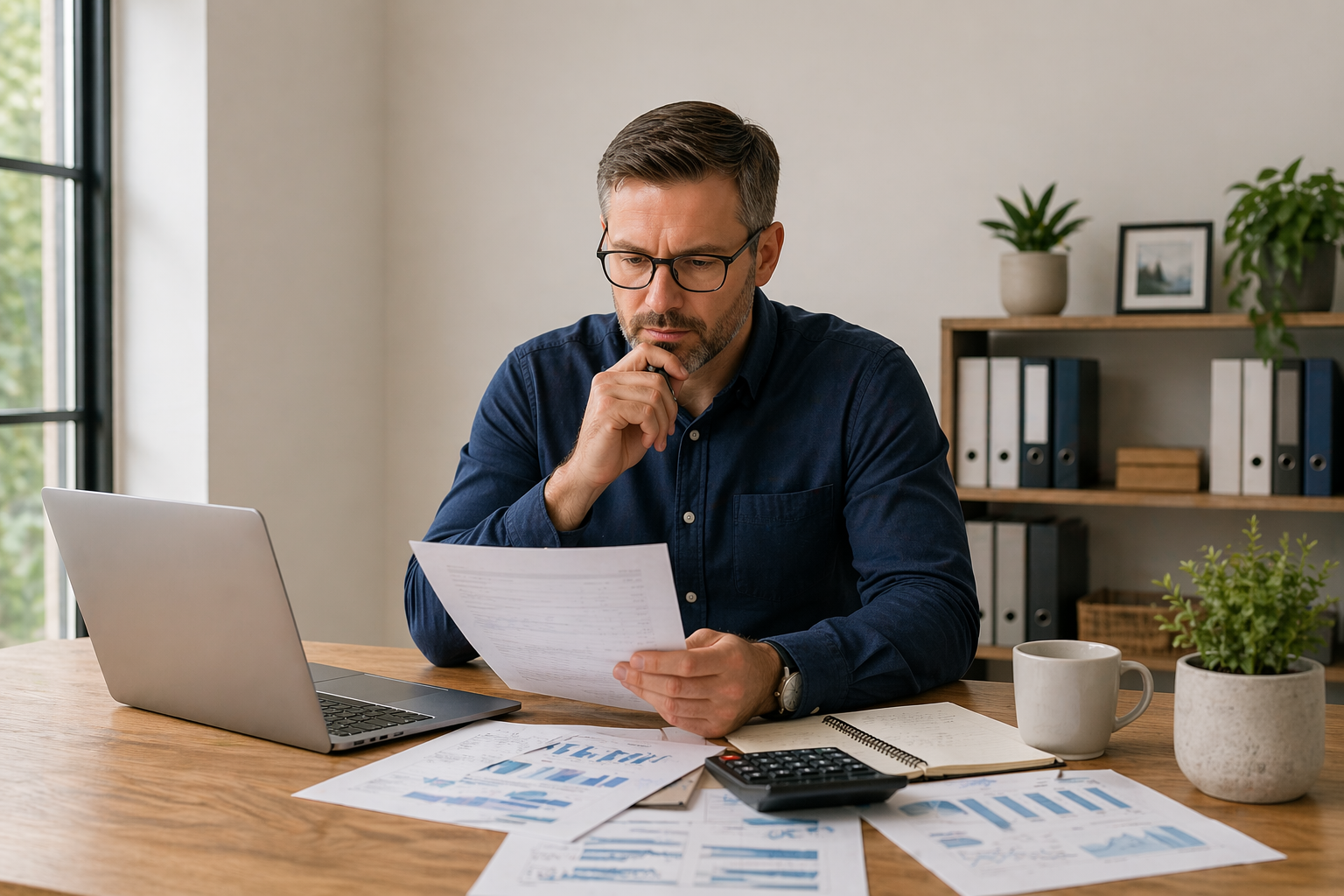 Business owner reviewing financial documents to decide when to apply for a small business loan