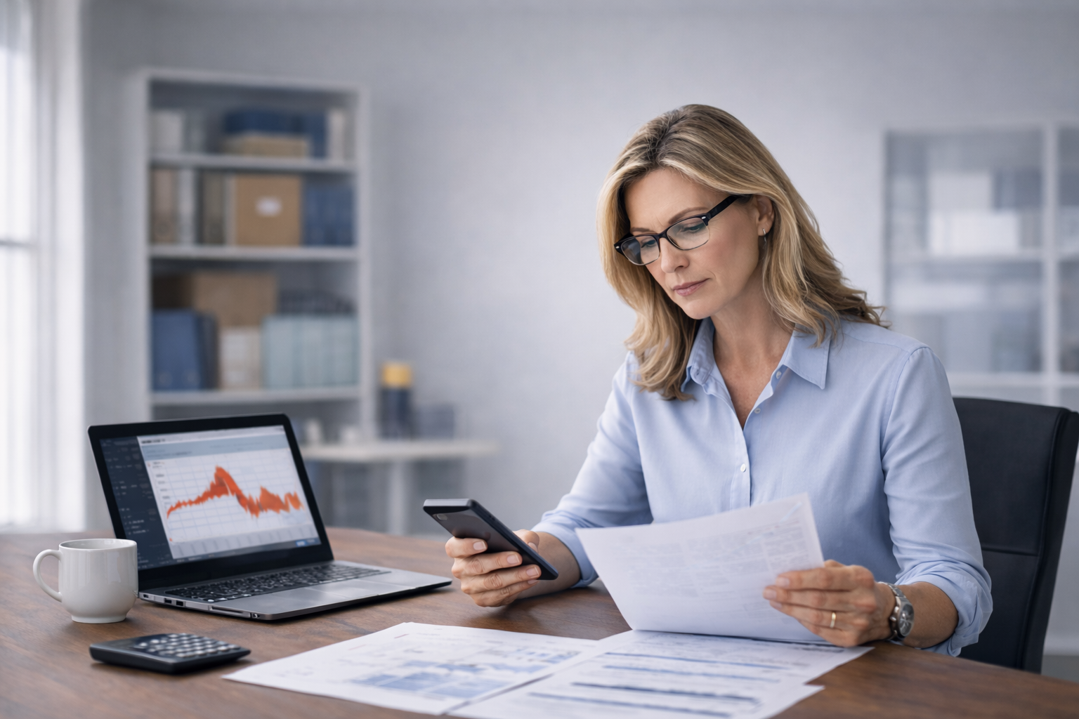 Business owner reviewing finances and short-term business loan risks