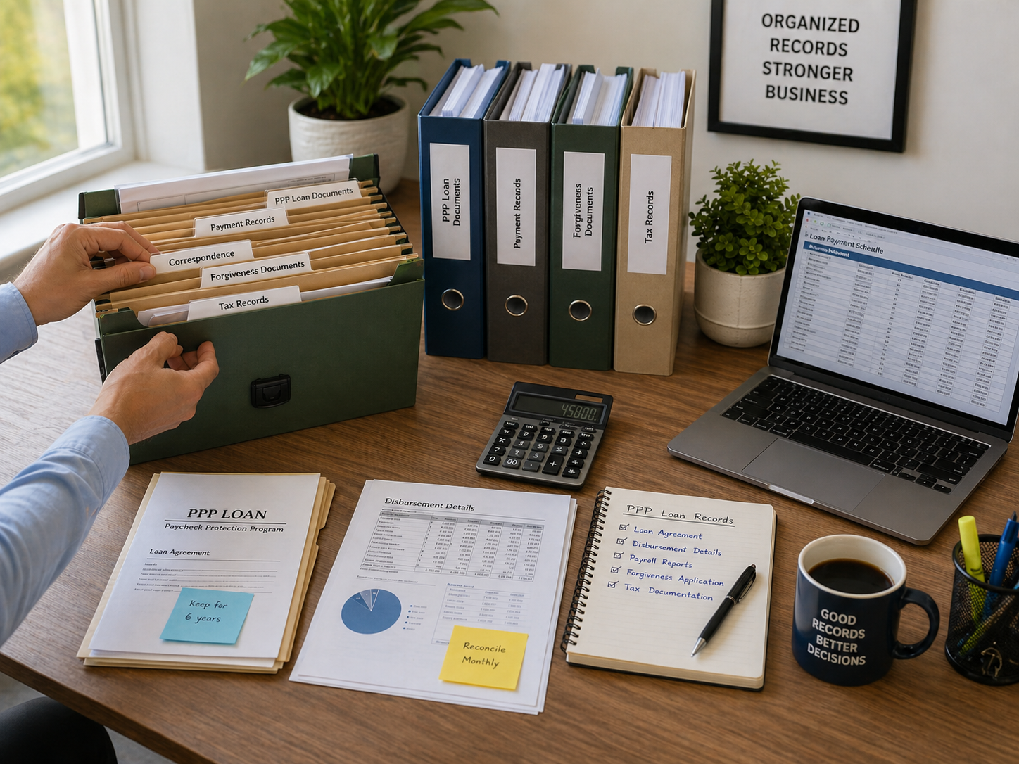 Business owner reviewing documents related to pandemic loan collections