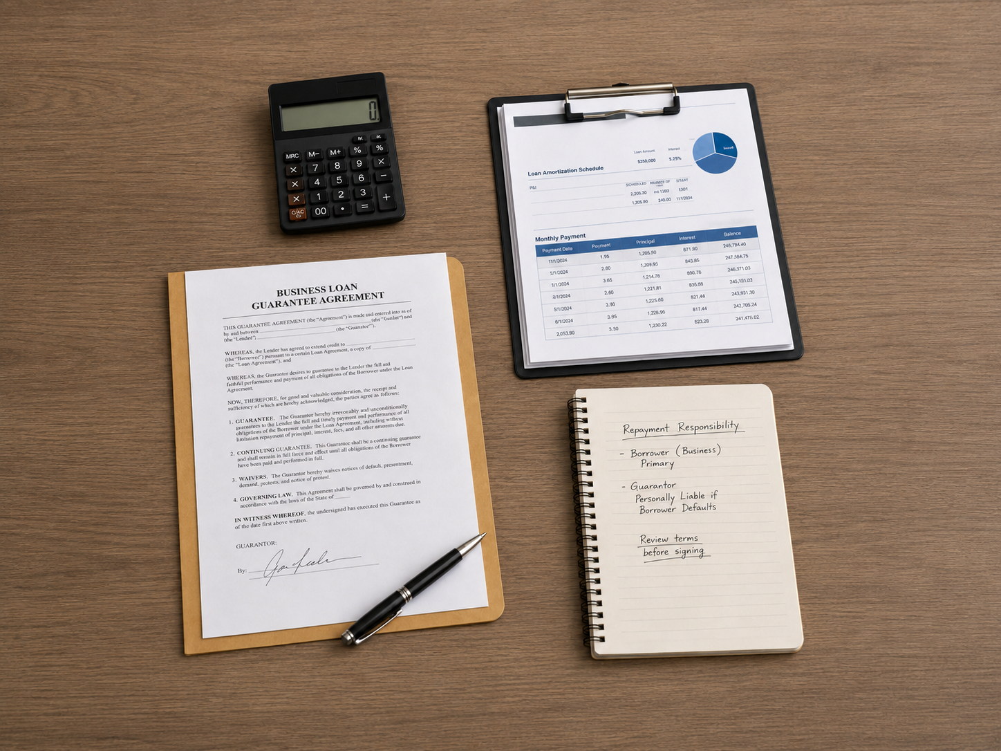 Business loan guarantee agreement with repayment notes