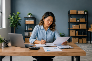 Small business owner reviewing loan renewal documents before deciding whether to borrow again.