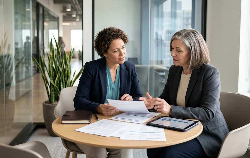 Business owner discussing business loan repayment options