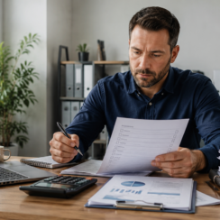 Business owner reviewing business loan requirements before applying