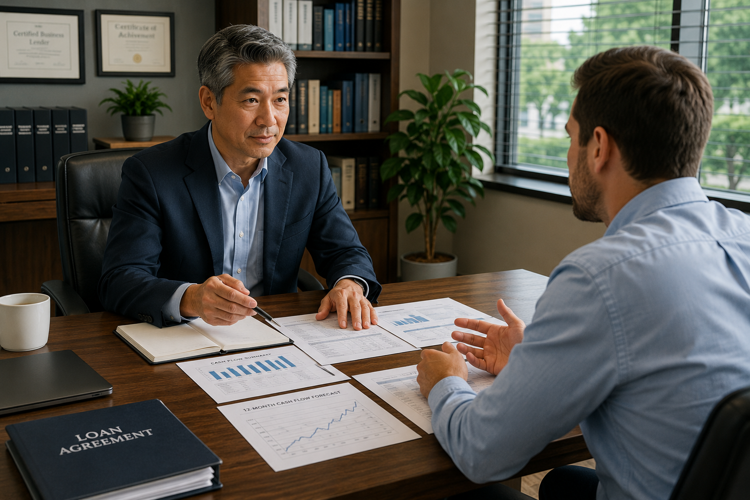 Business owner discussing cash flow concerns with a lender