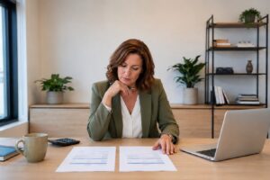 Business owner comparing business loan offers before signing