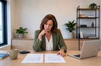Business owner comparing business loan offers before signing
