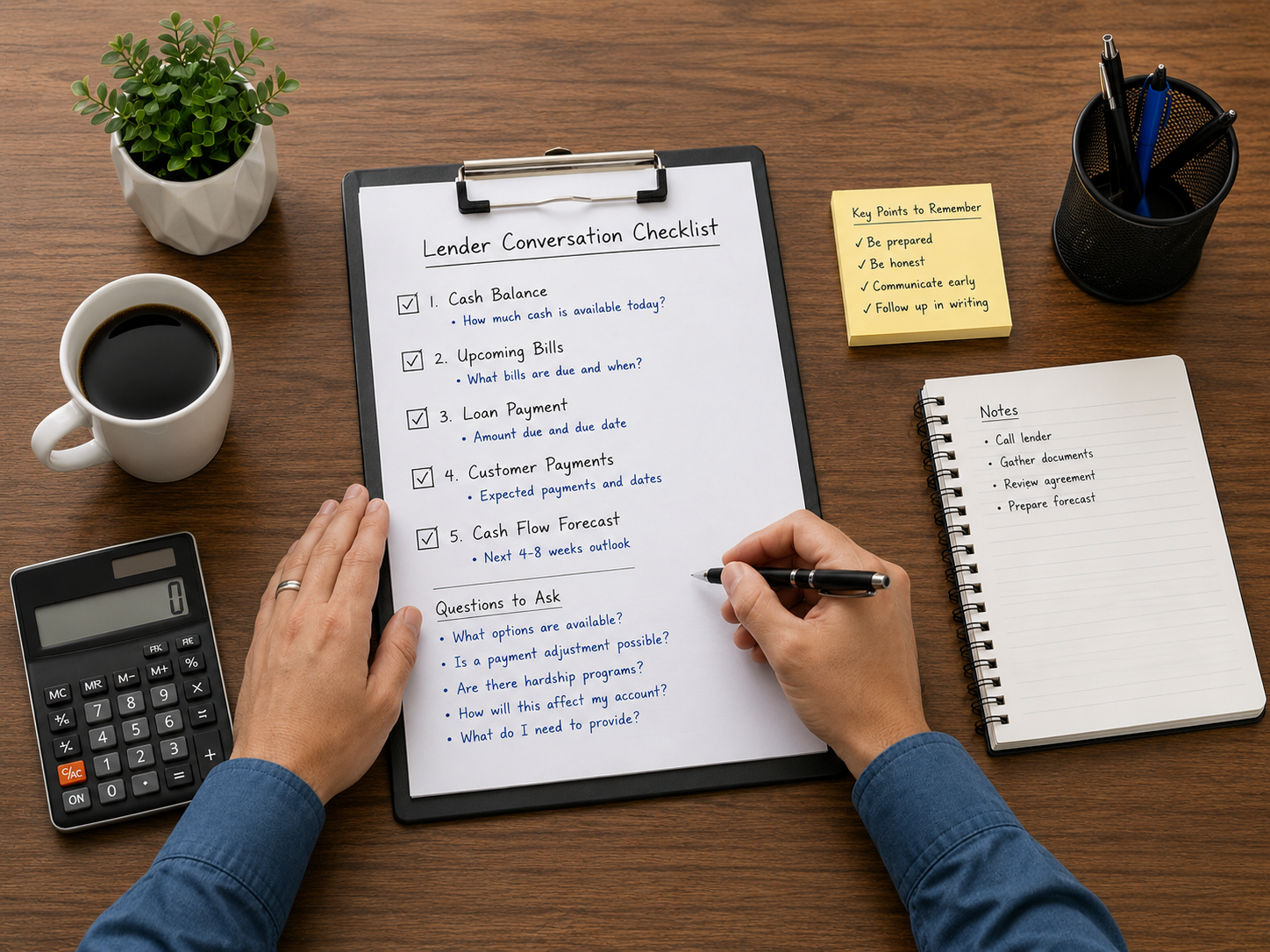 Checklist for talking to a lender about cash flow problems