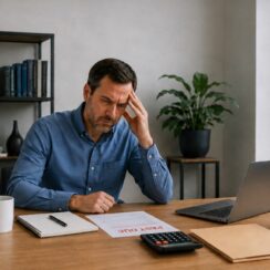 Business owner reviewing a past due business loan payment notice