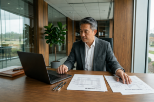 Business owner preparing to talk to a lender about cash flow