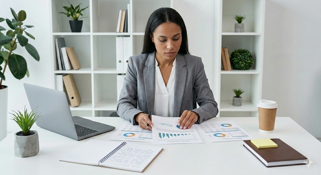Business owner reviewing cash flow and repayment documents before applying for a loan