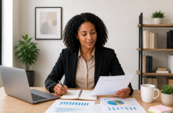 Woman entrepreneur reviewing business loan options before applying