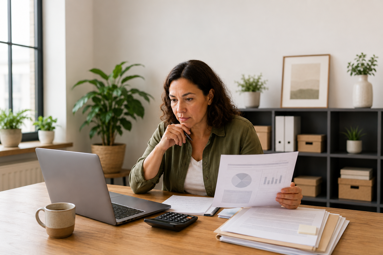 Business owner comparing loan options and repayment terms on a laptop