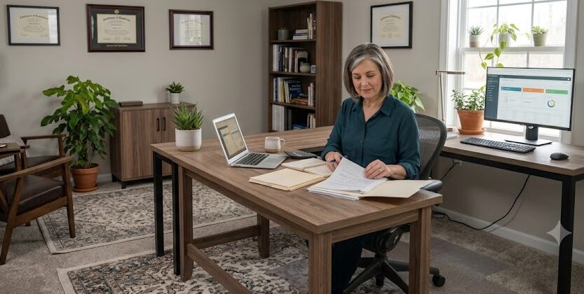 Business owner organizing cash reserve funds separately from operating expenses