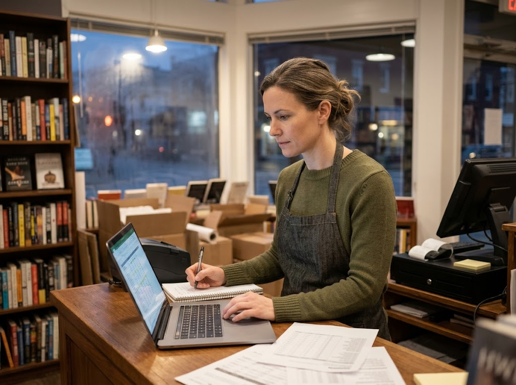 Small business owner researching financing options before applying with another lender