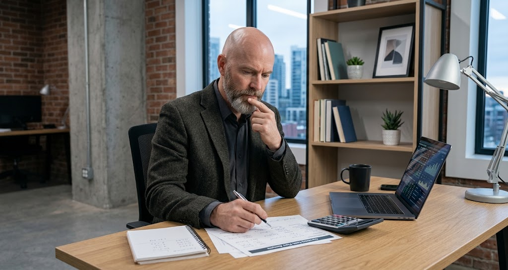 businessman calculating how much business debt he can afford.