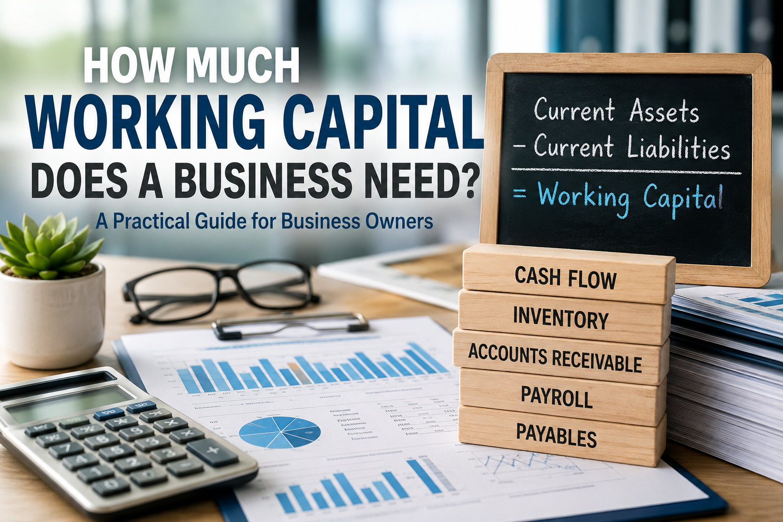 poster style image supporting the topic "How Much Working Capital Does A Business Need?"
