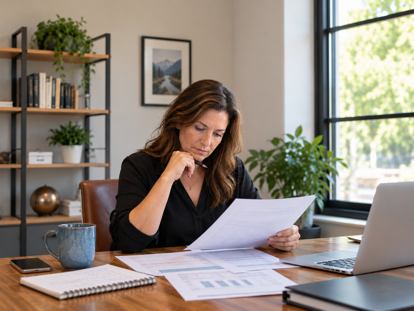 Business owner reviewing loan documents before choosing an interest-only payment structure