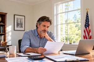 Small-business owner reviewing SBA loan documents after rule changes